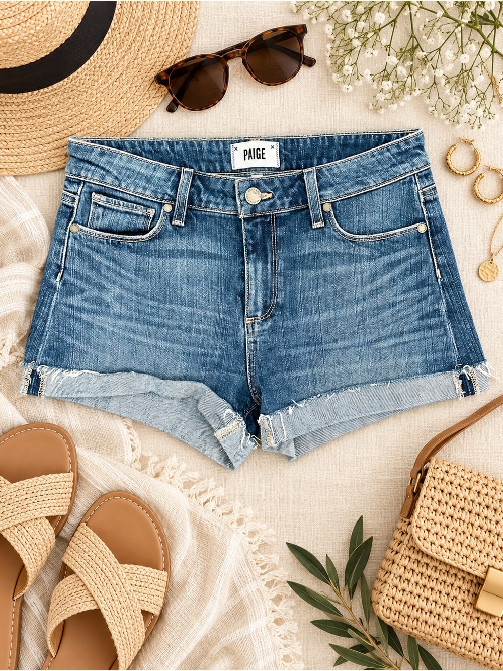 PAIGE Jimmy Jimmy Denim Shorts Size 26 Medium Wash Cuffed Hem